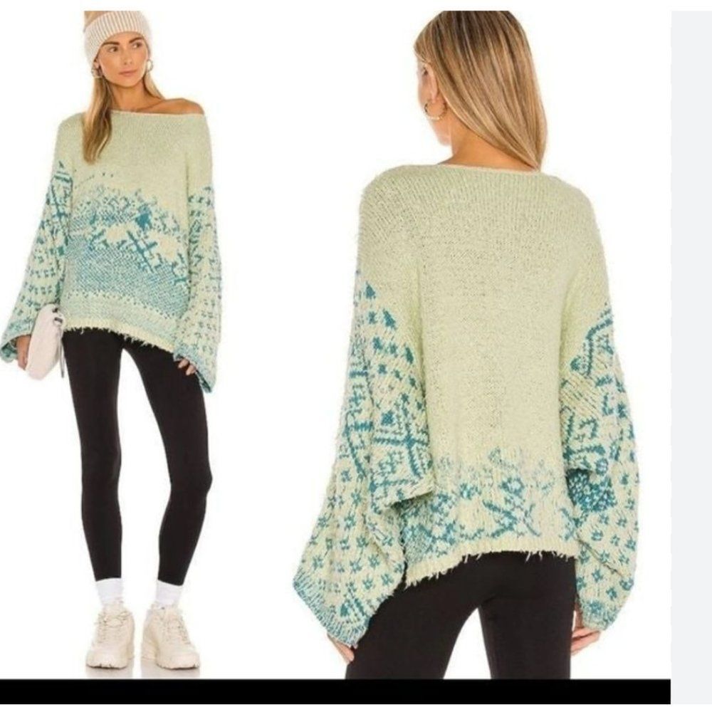FREE PEOPLE SUGAR MOUNTAIN COMBO SWEATER Midnight Beach Rib Off shoulder KNIT
